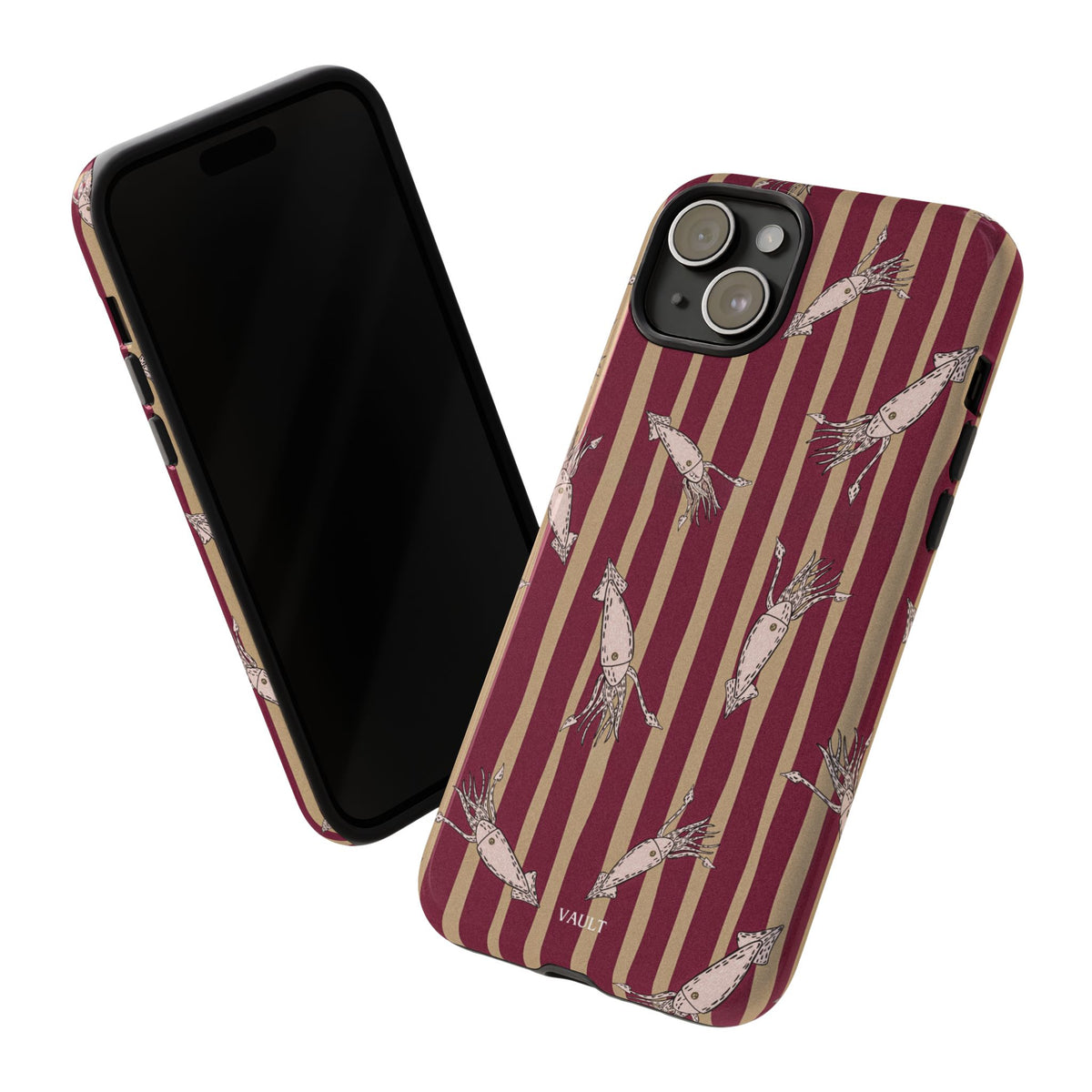 Phone Case - Vintage Shrimp Pattern on Burgundy Stripes