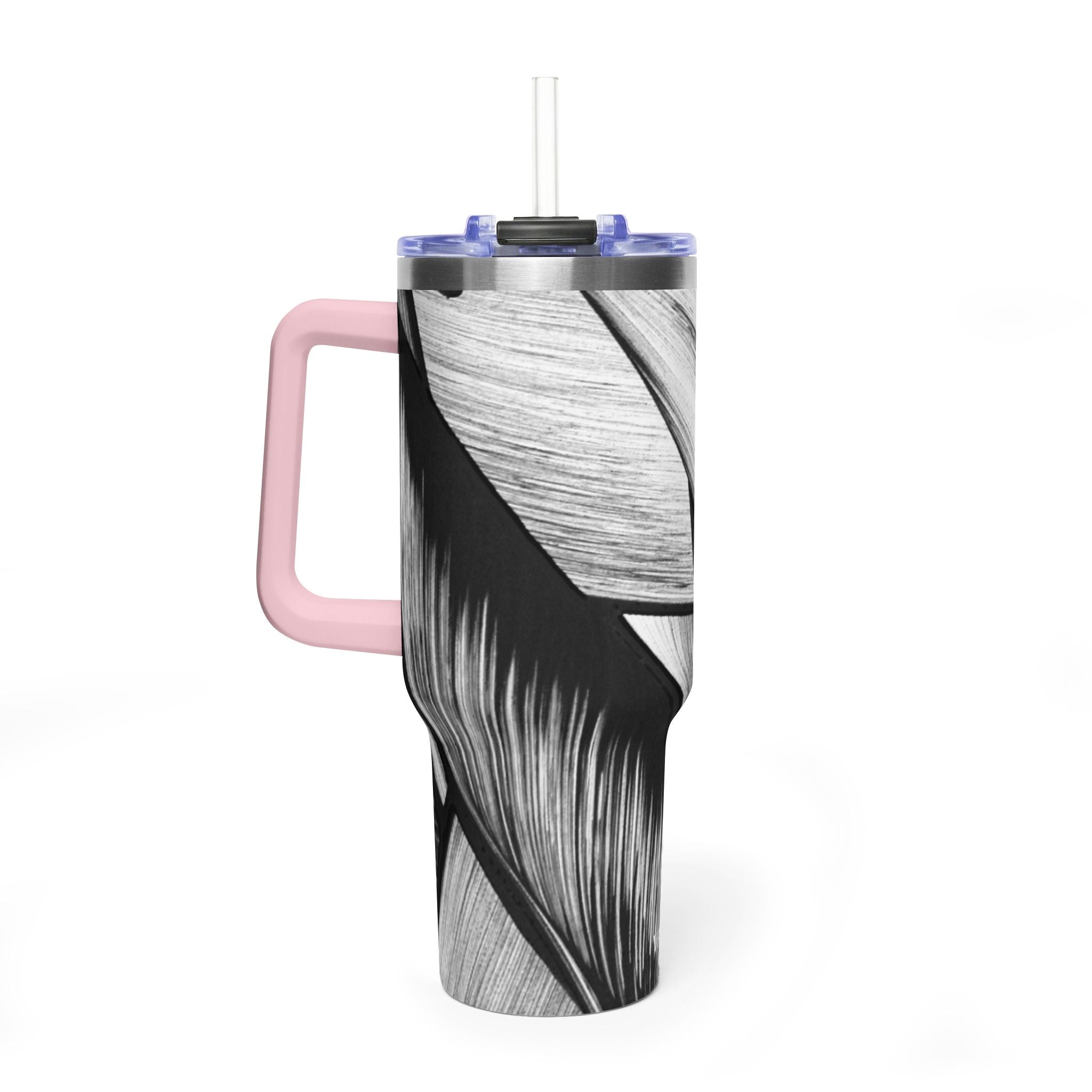 40oz Black & White Tropical Leaf Thermal Tumbler