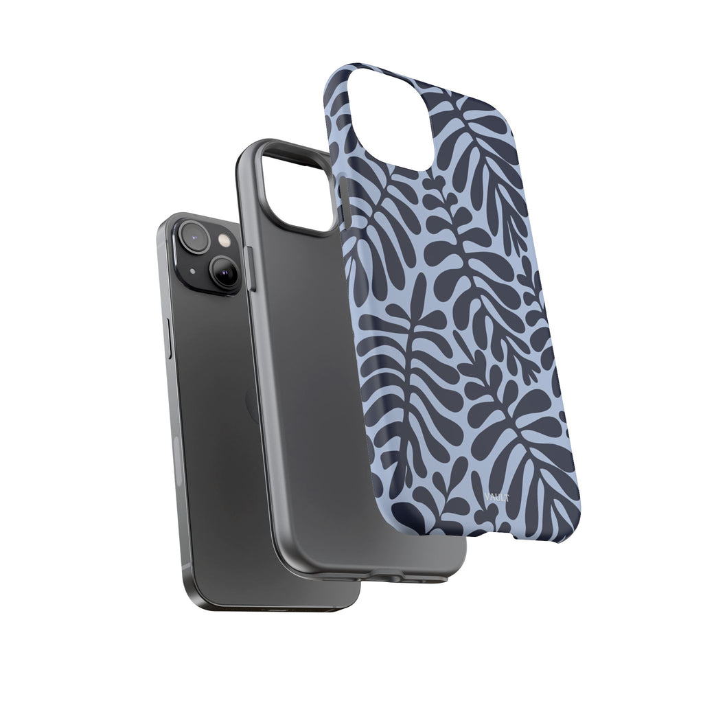 Floral Fern Tough Phone Case – Navy Blue on Light Blue, Protective Slim Cover