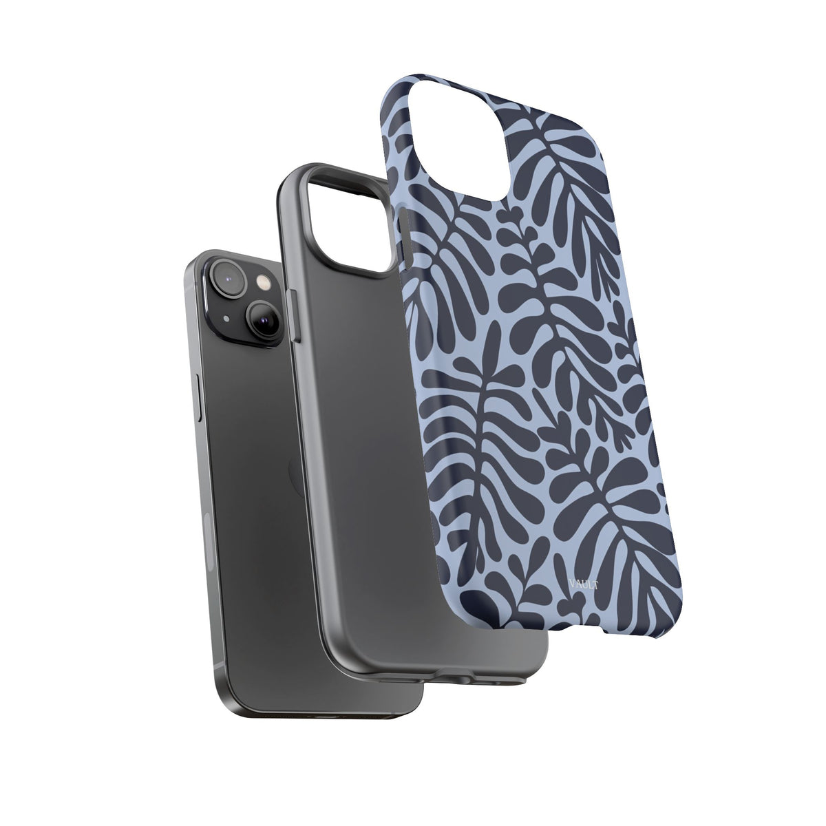 Floral Fern Tough Phone Case – Navy Blue on Light Blue, Protective Slim Cover