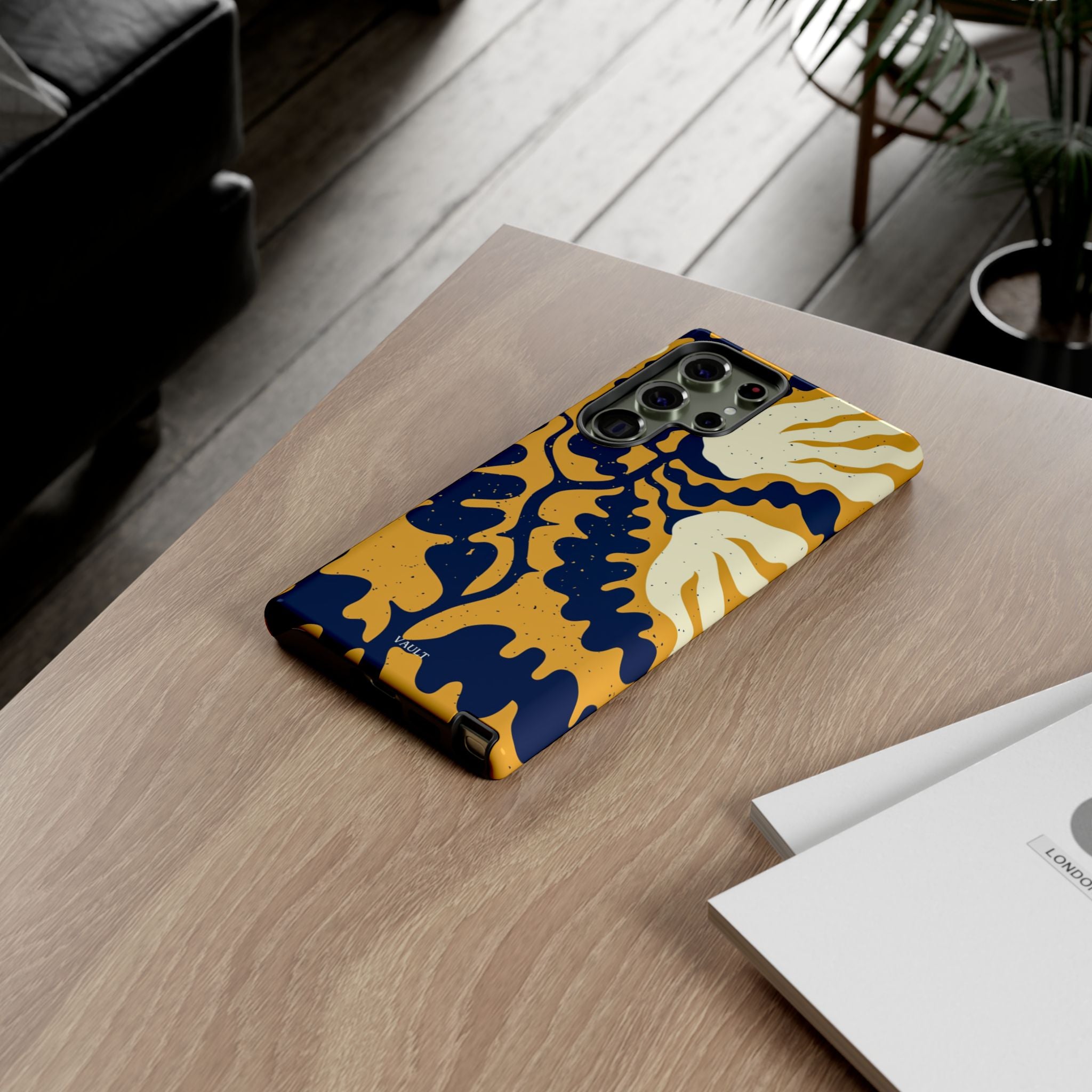 Bold Abstract Floral Phone Case (Navy & Mustard)