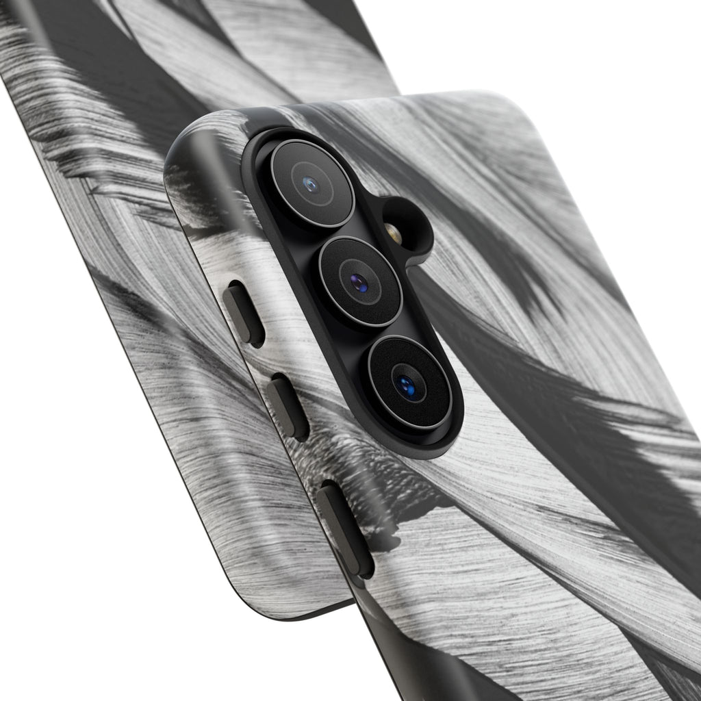Monochrome Tropical Leaf Tough Phone Case — Black & White Botanical Protective Cover