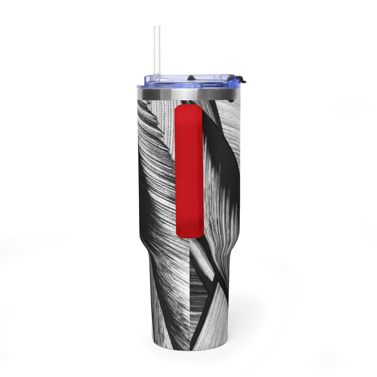 40oz Black & White Tropical Leaf Thermal Tumbler
