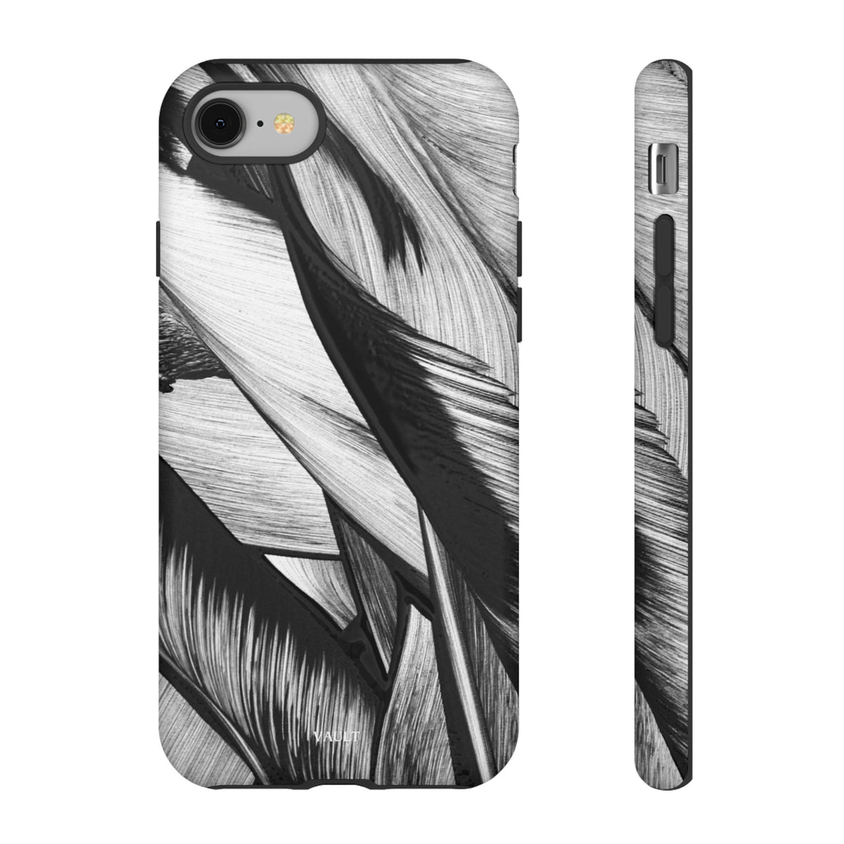 Monochrome Tropical Leaf Tough Phone Case — Black & White Botanical Protective Cover