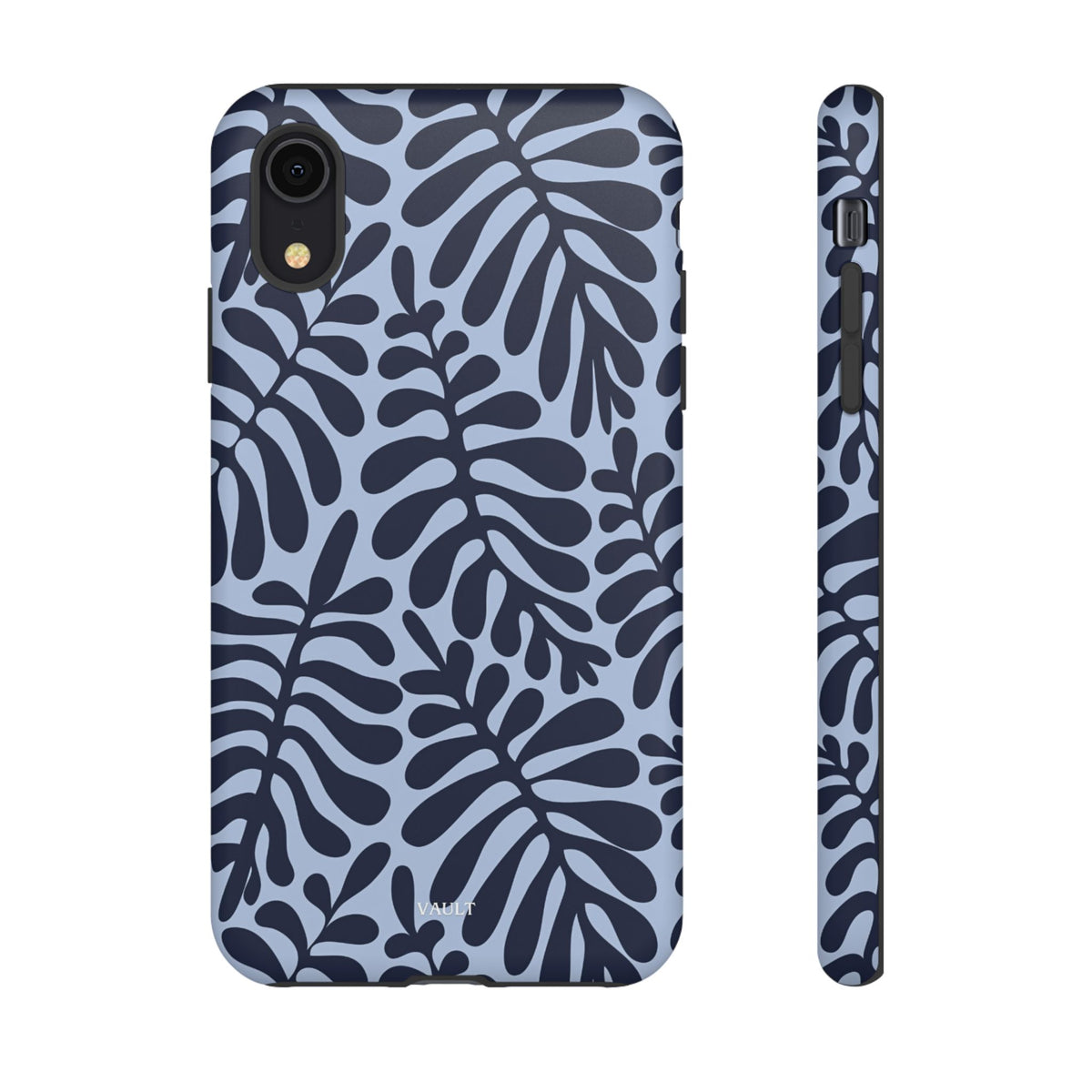Floral Fern Tough Phone Case – Navy Blue on Light Blue, Protective Slim Cover