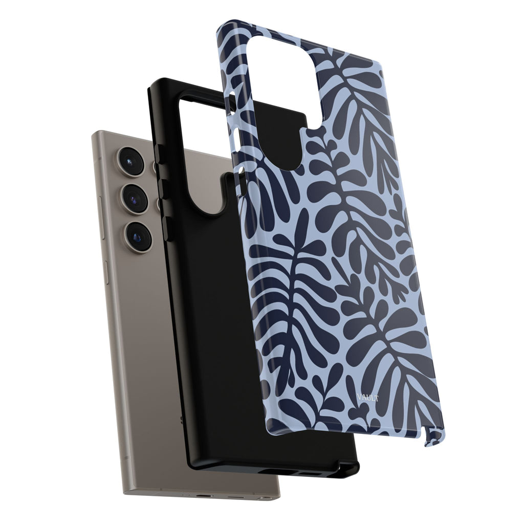 Floral Fern Tough Phone Case – Navy Blue on Light Blue, Protective Slim Cover