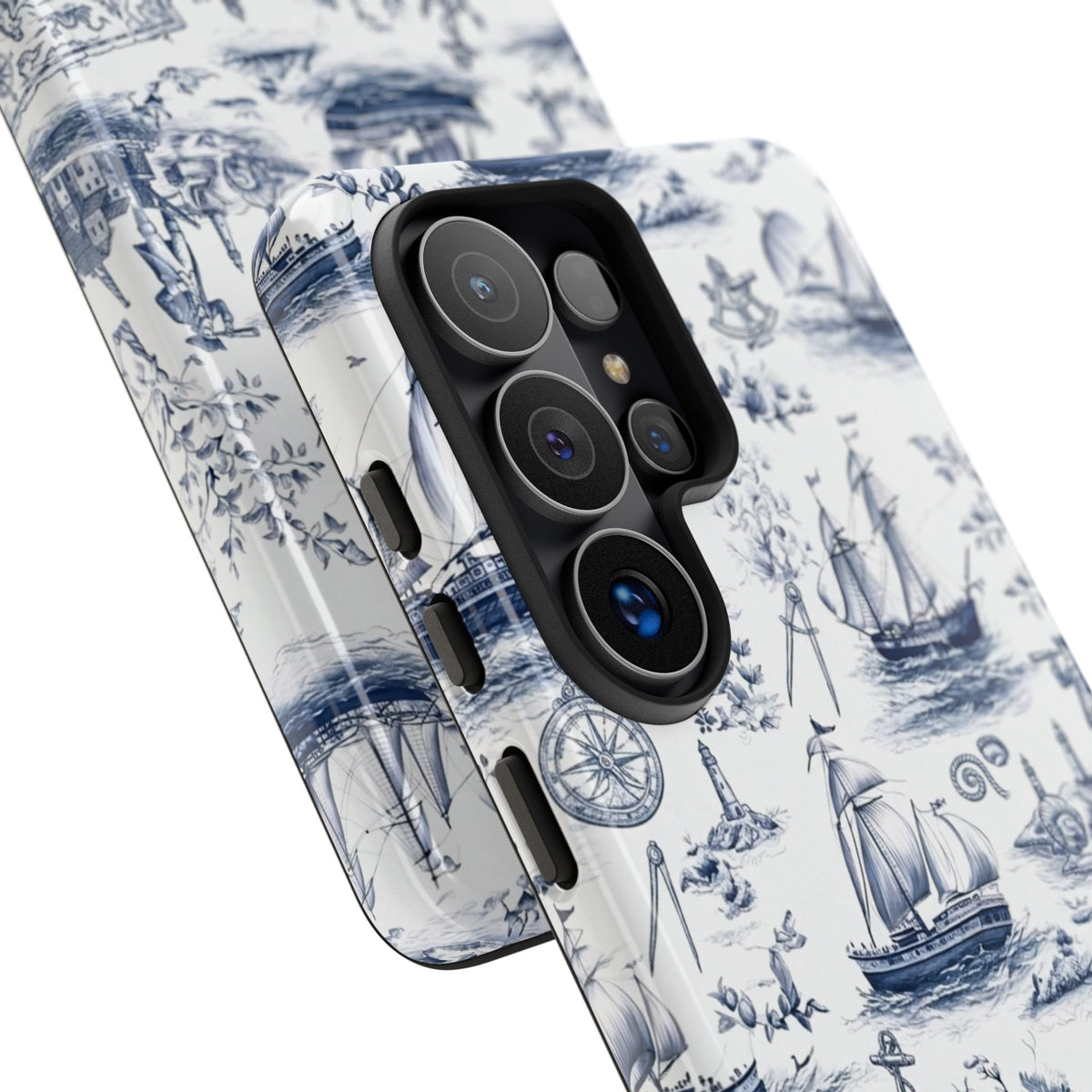 Nautical Vintage Ship Tough Phone Case — Blue Toile Sailboat Pattern