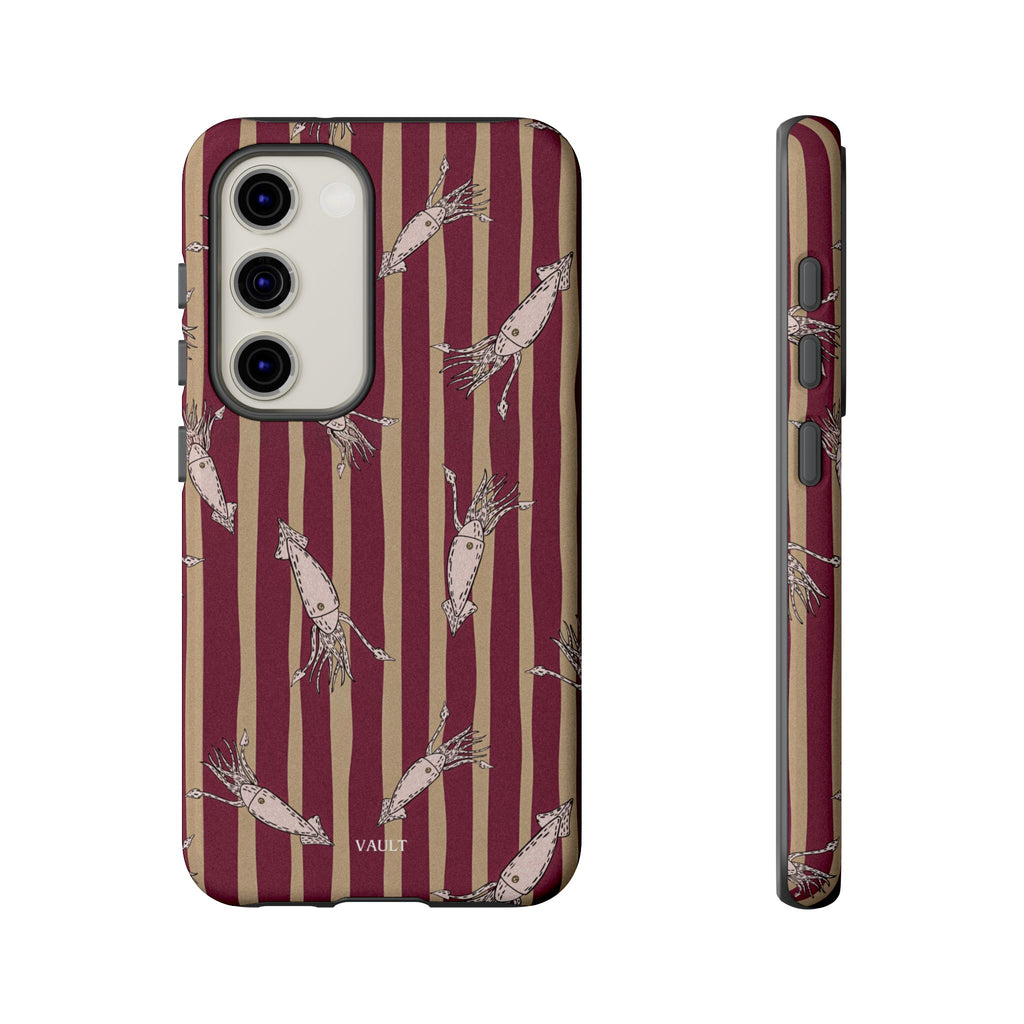Phone Case - Vintage Shrimp Pattern on Burgundy Stripes