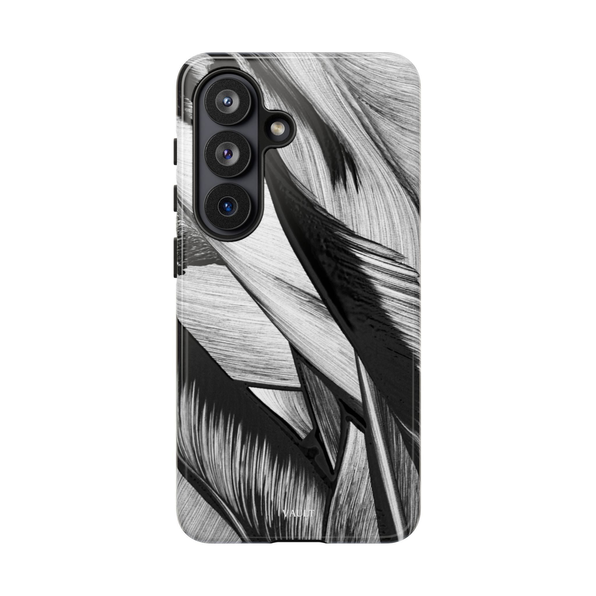 Monochrome Tropical Leaf Tough Phone Case — Black & White Botanical Protective Cover