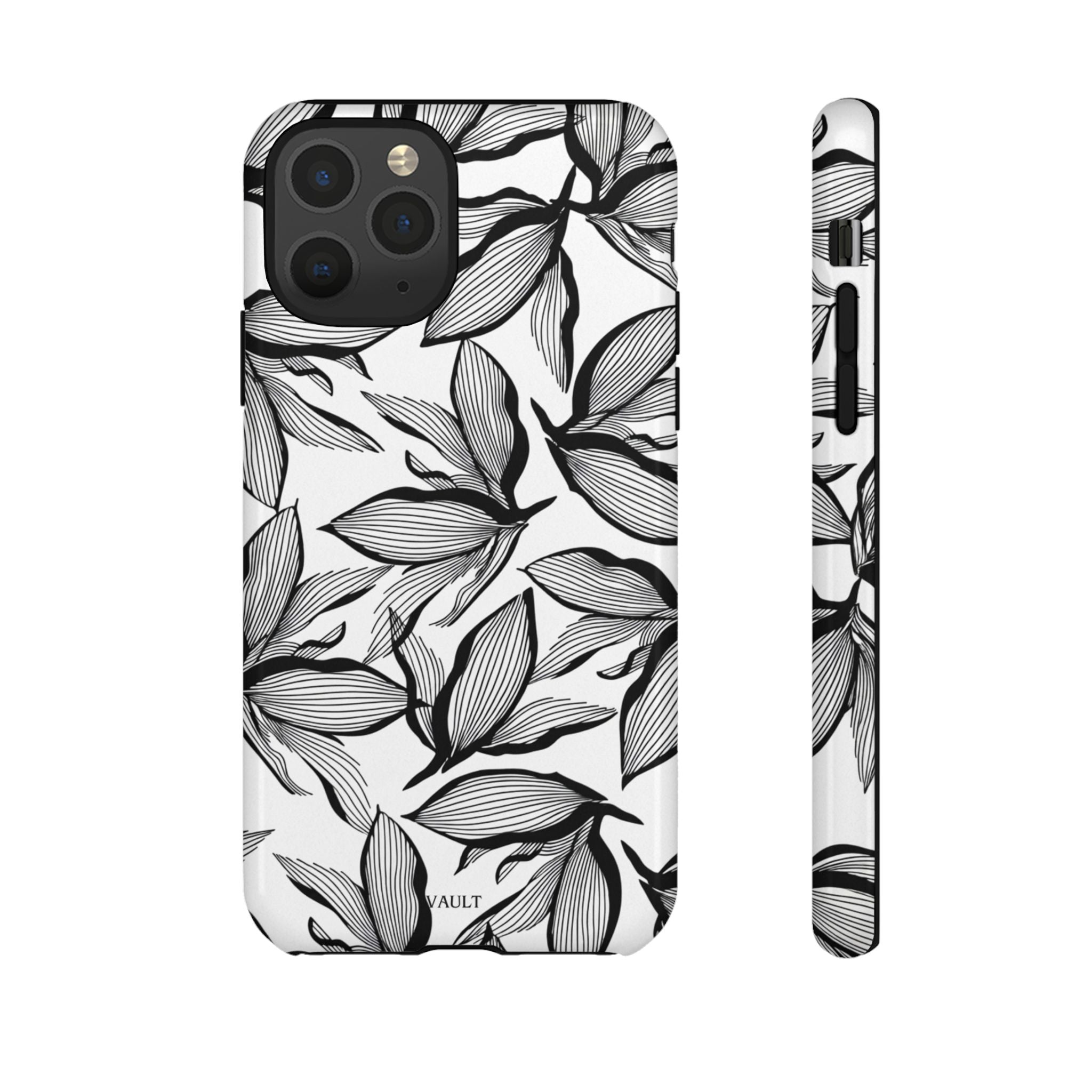 Floral Leaves Tough Phone Case – Black & White Botanical Protection