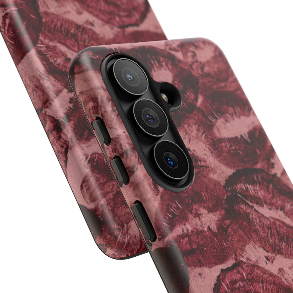 Kiss Print Phone Case – Burgundy Lip Pattern Protective Phone Cover