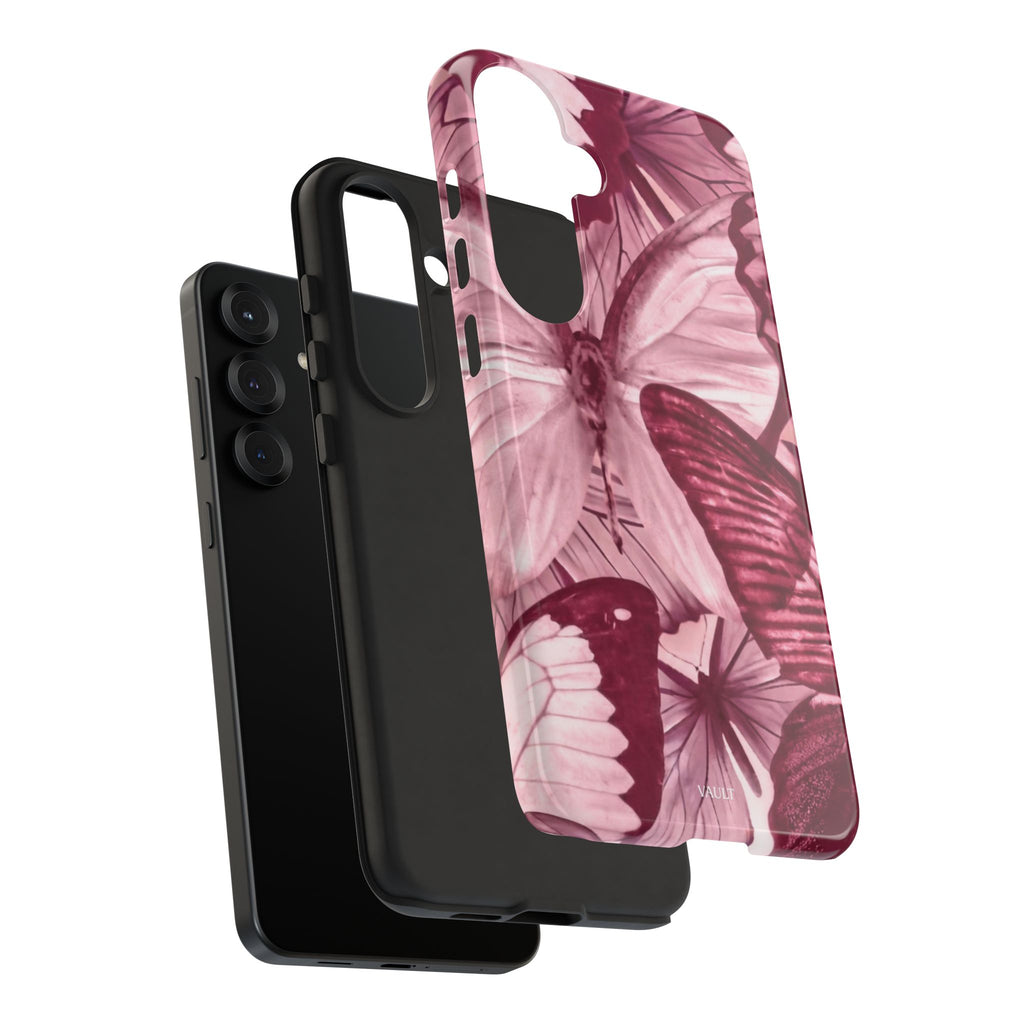 Butterfly Tough Phone Case — Vintage Pink Floral Protective Cover