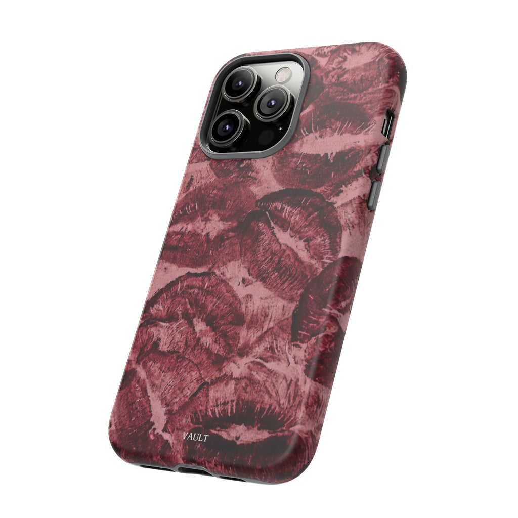 Kiss Print Phone Case – Burgundy Lip Pattern Protective Phone Cover