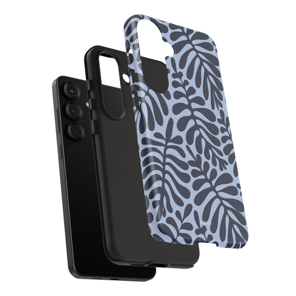 Floral Fern Tough Phone Case – Navy Blue on Light Blue, Protective Slim Cover