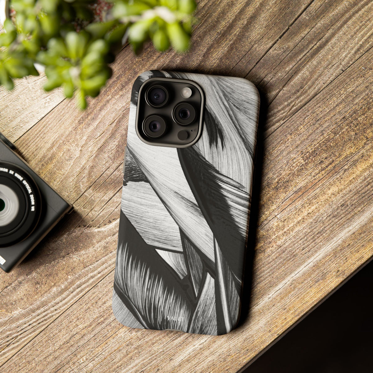 Monochrome Tropical Leaf Tough Phone Case — Black & White Botanical Protective Cover