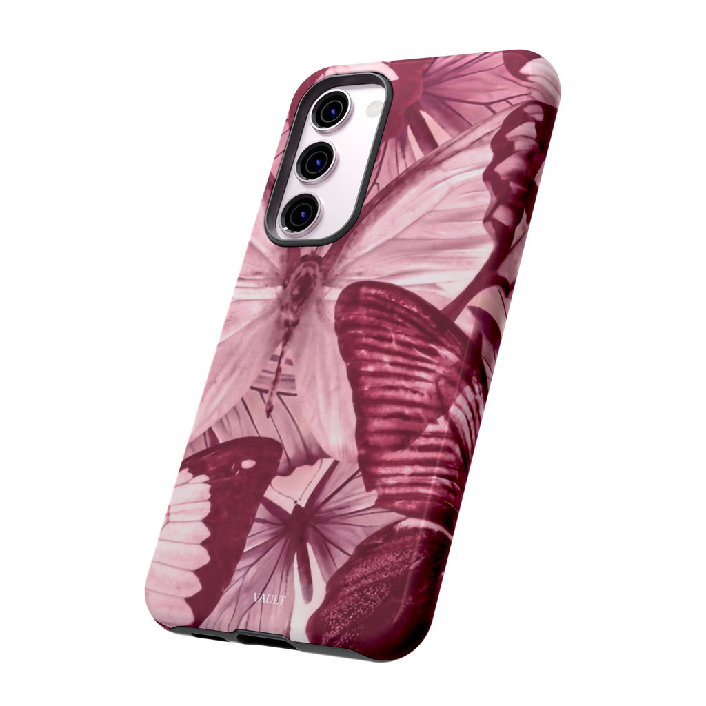 Butterfly Tough Phone Case — Vintage Pink Floral Protective Cover