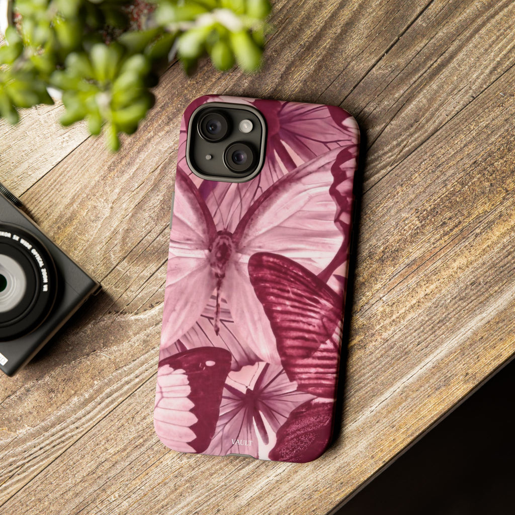 Butterfly Tough Phone Case — Vintage Pink Floral Protective Cover