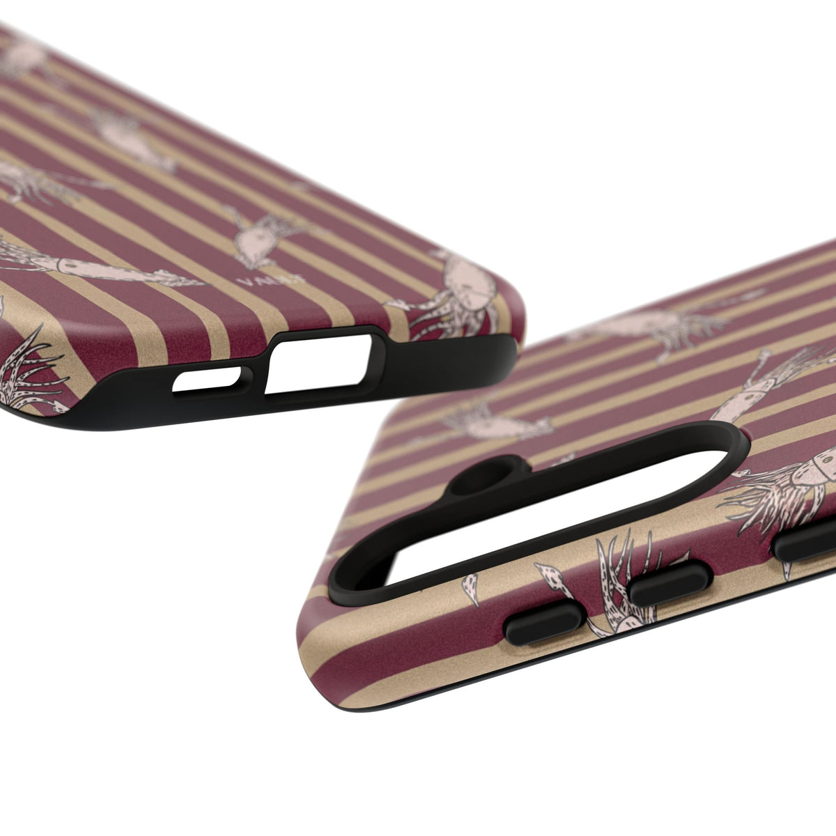 Phone Case - Vintage Shrimp Pattern on Burgundy Stripes