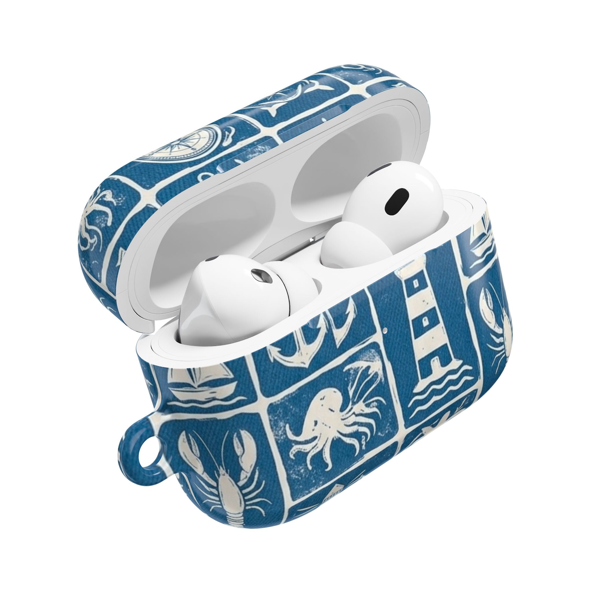 Nautical Tile AirPod Case — Coastal Lighthouse & Sea Creatures Silicone Cover
