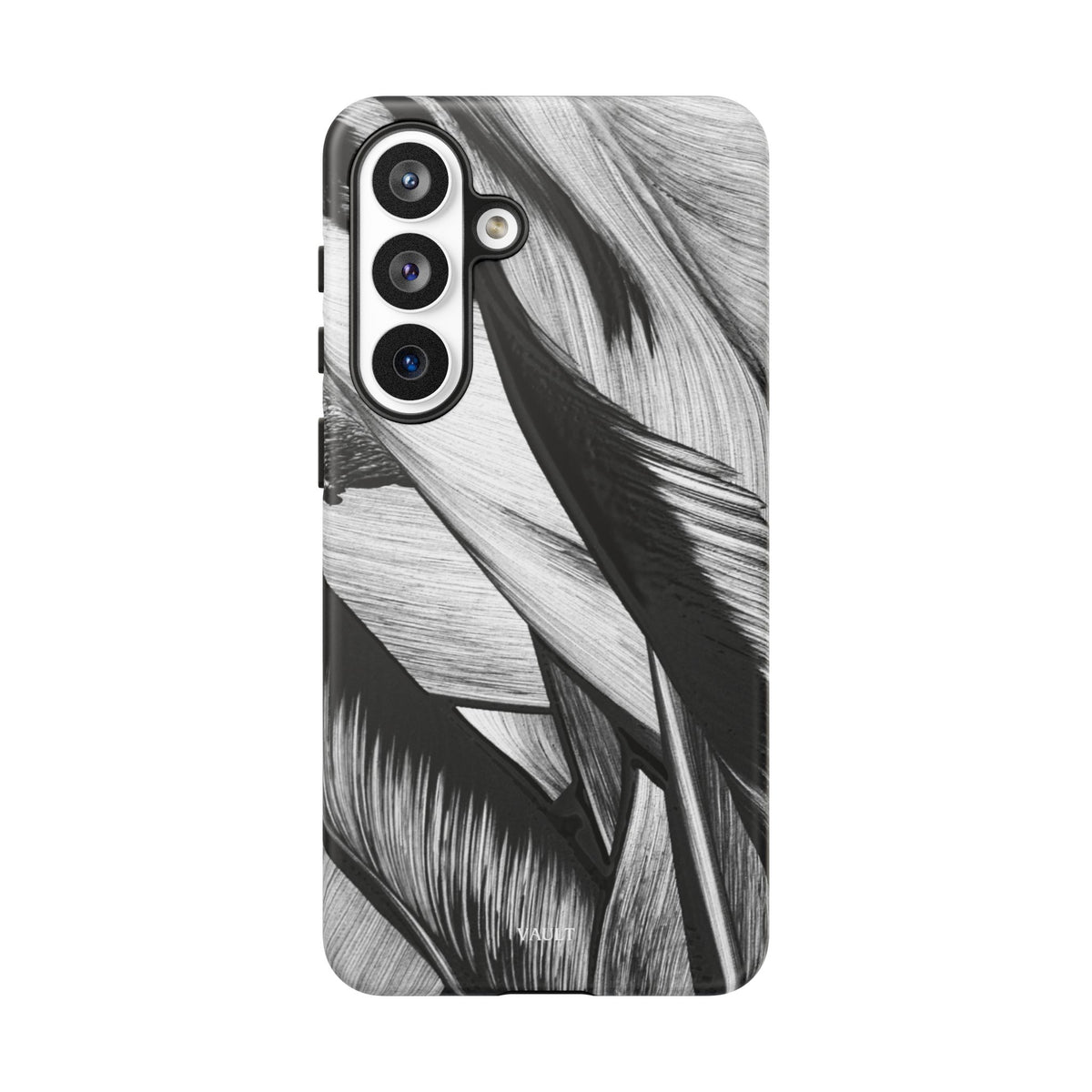 Monochrome Tropical Leaf Tough Phone Case — Black & White Botanical Protective Cover