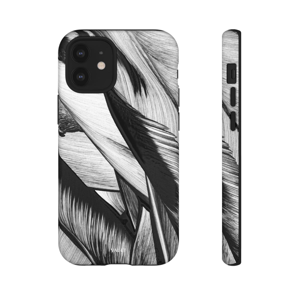 Monochrome Tropical Leaf Tough Phone Case — Black & White Botanical Protective Cover