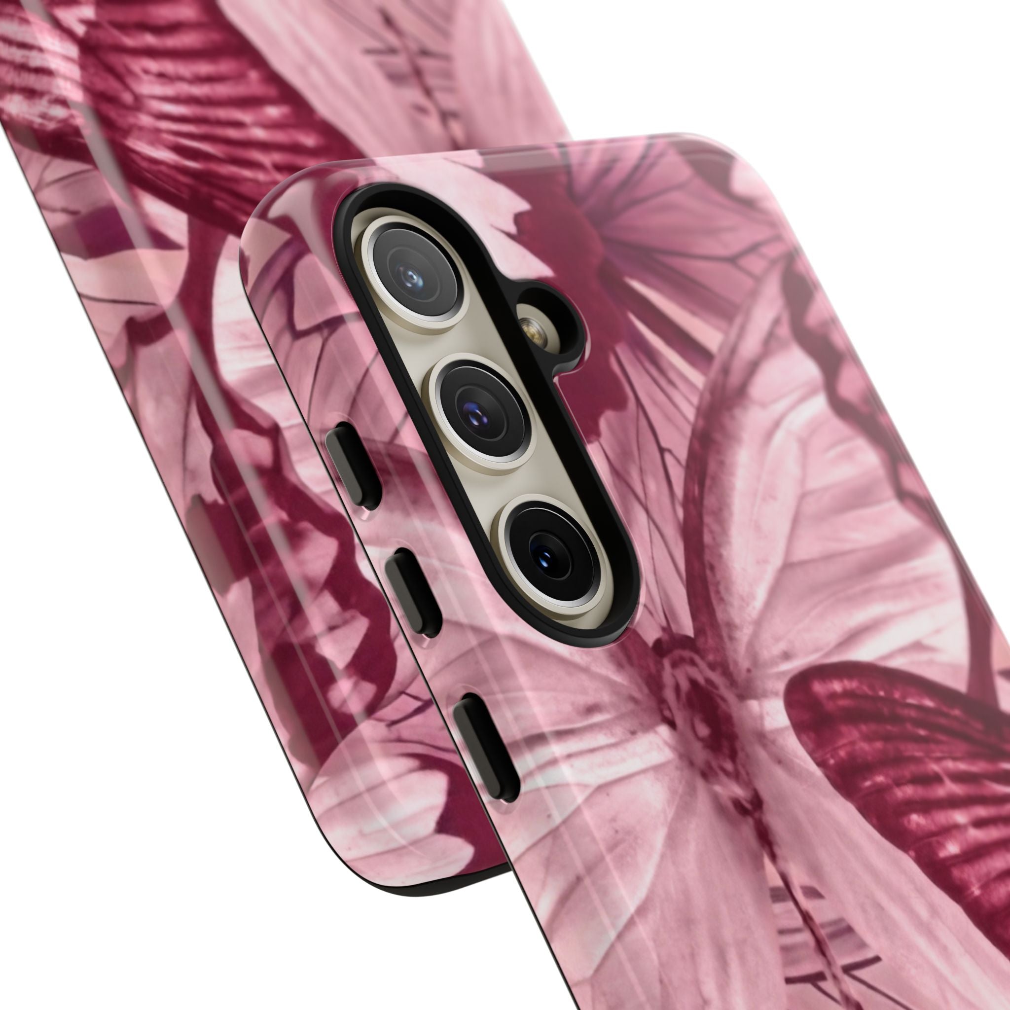 Butterfly Tough Phone Case — Vintage Pink Floral Protective Cover