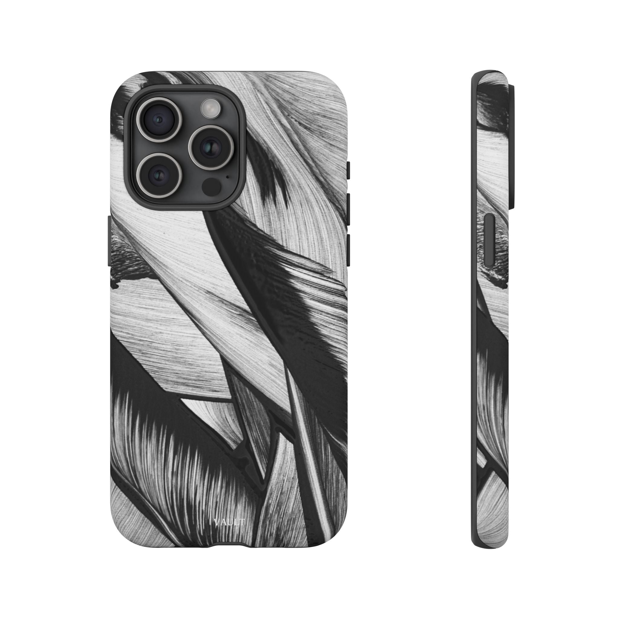 Monochrome Tropical Leaf Tough Phone Case — Black & White Botanical Protective Cover