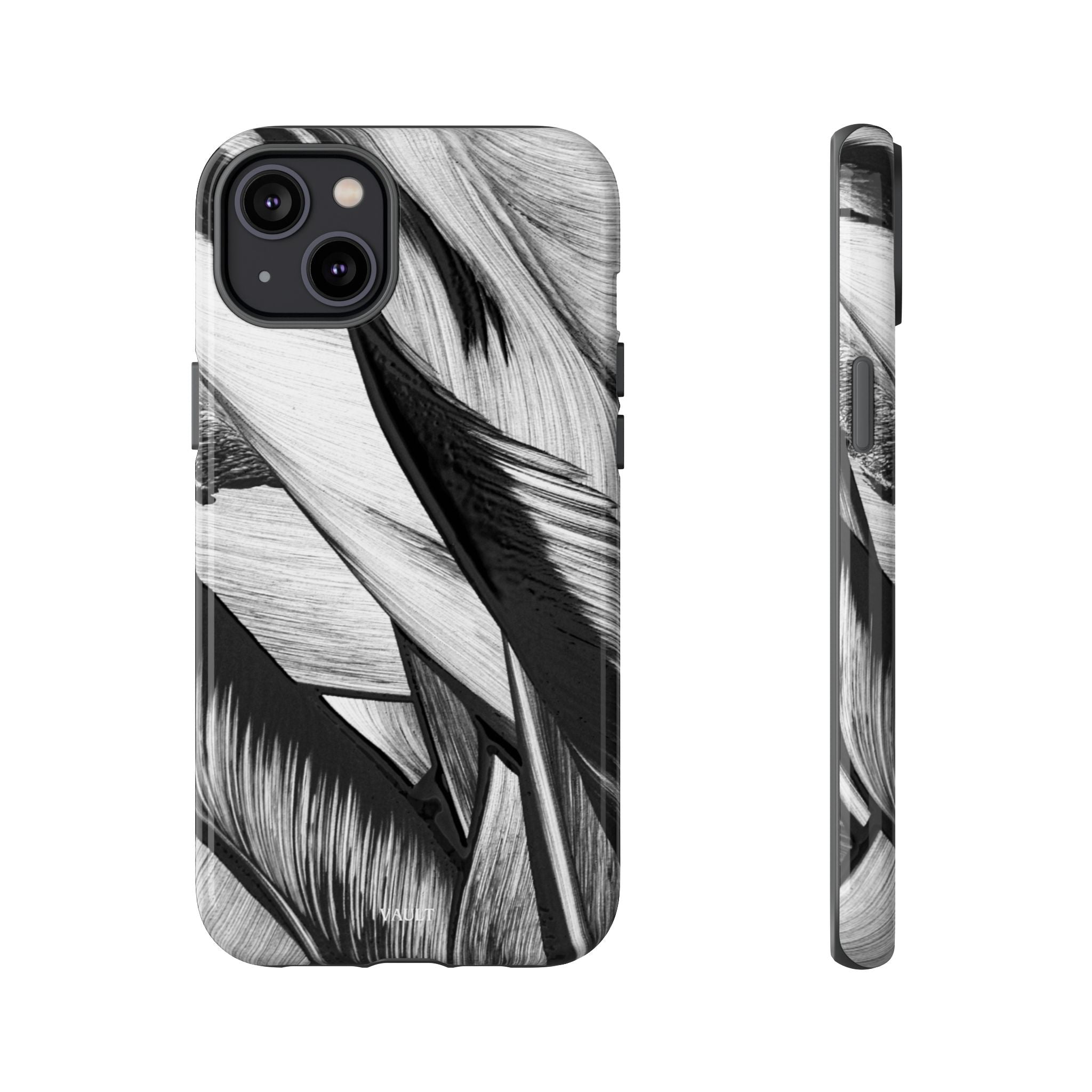 Monochrome Tropical Leaf Tough Phone Case — Black & White Botanical Protective Cover