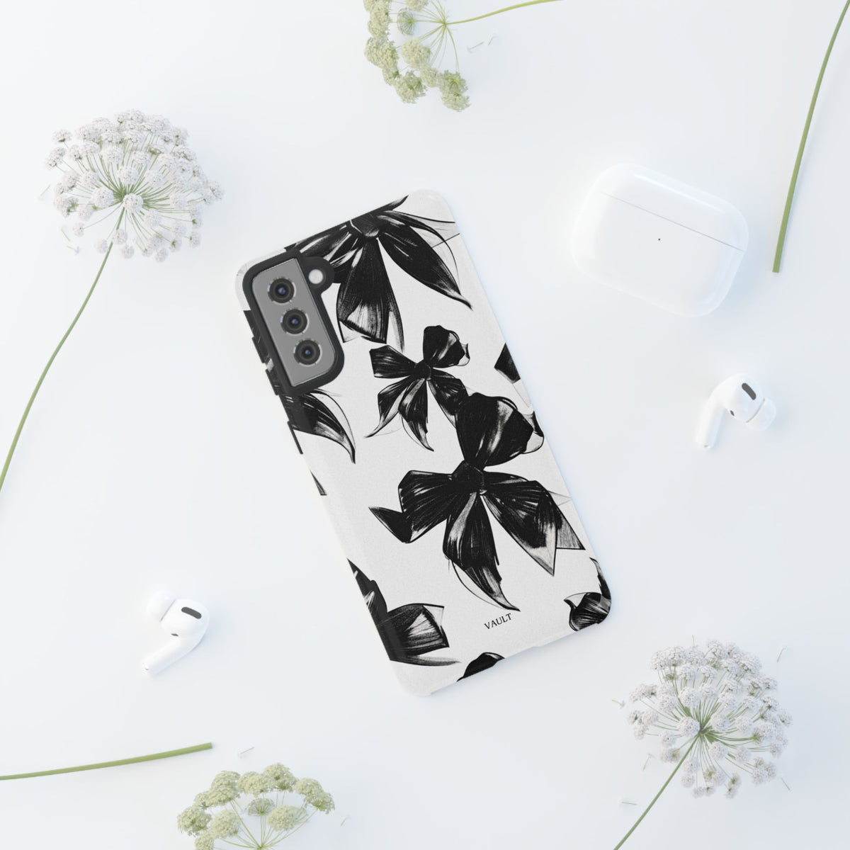 Floral Brushstroke Phone Case — Black & White Botanical Tough Case