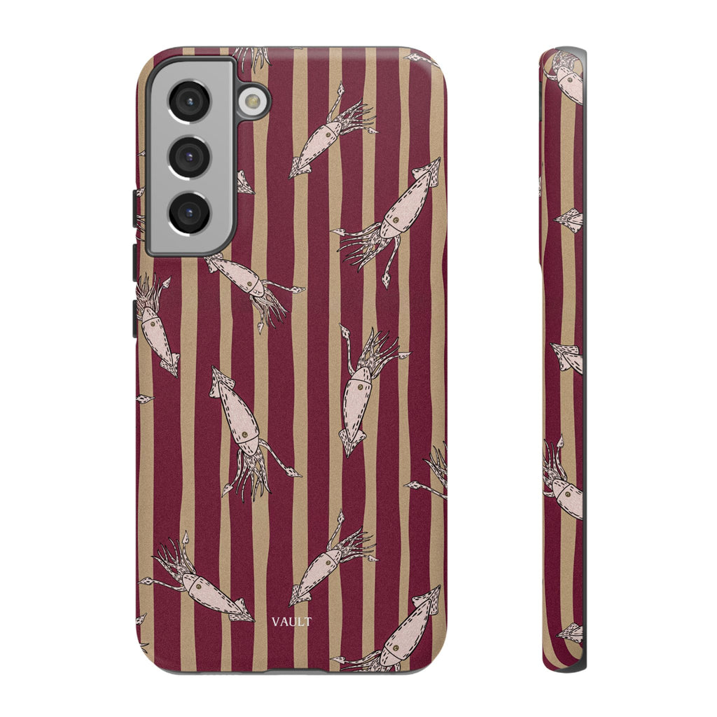 Phone Case - Vintage Shrimp Pattern on Burgundy Stripes