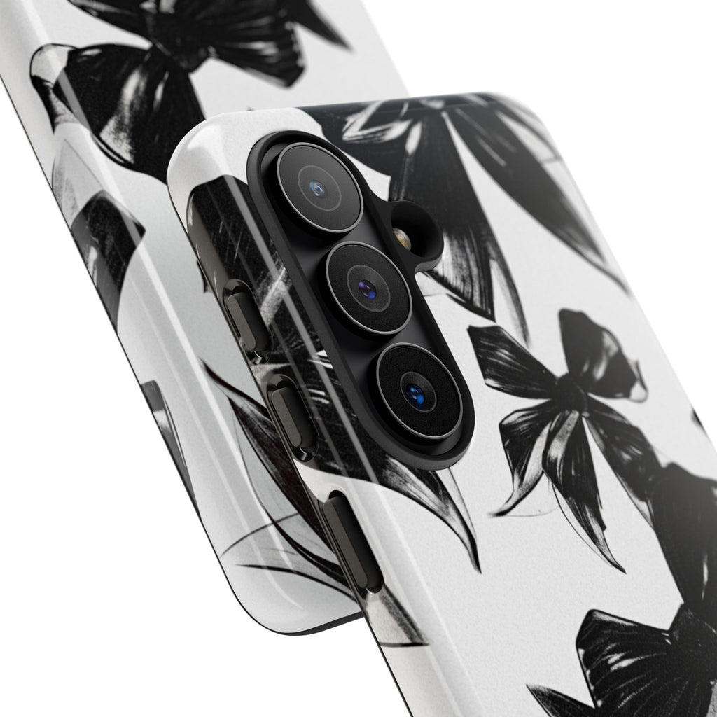 Floral Brushstroke Phone Case — Black & White Botanical Tough Case