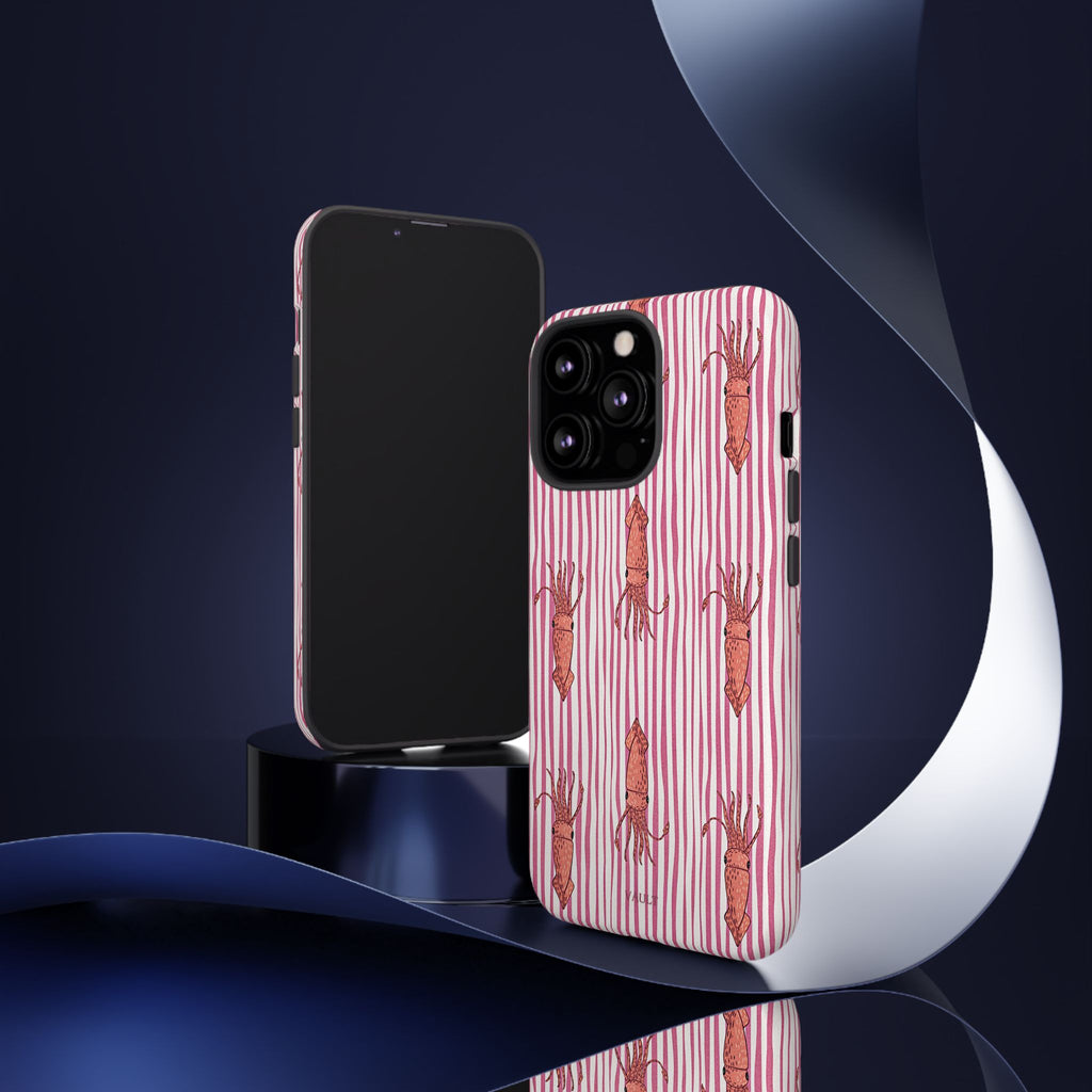 Squid Stripe Phone Case — Pink Nautical Sea Creature Pattern