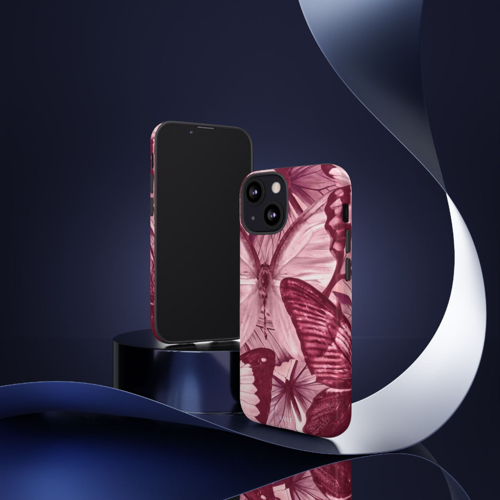 Butterfly Tough Phone Case — Vintage Pink Floral Protective Cover