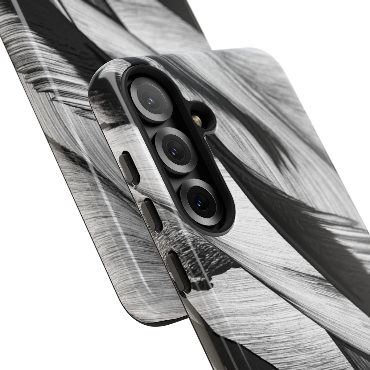 Monochrome Tropical Leaf Tough Phone Case — Black & White Botanical Protective Cover