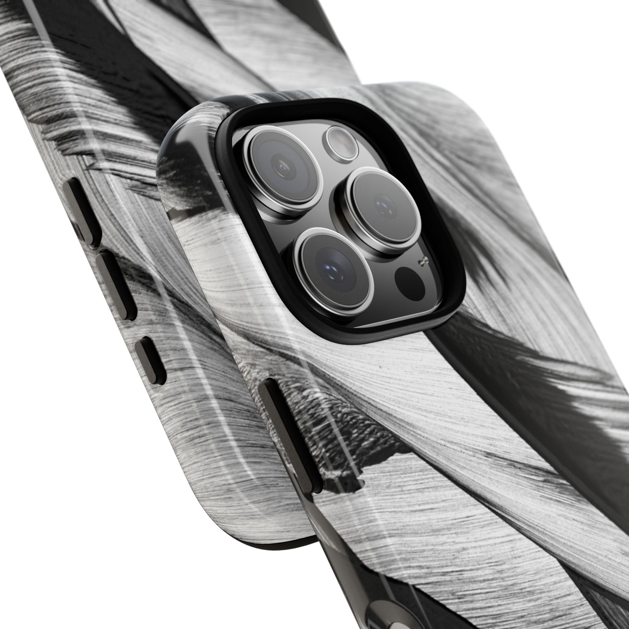 Monochrome Tropical Leaf Tough Phone Case — Black & White Botanical Protective Cover