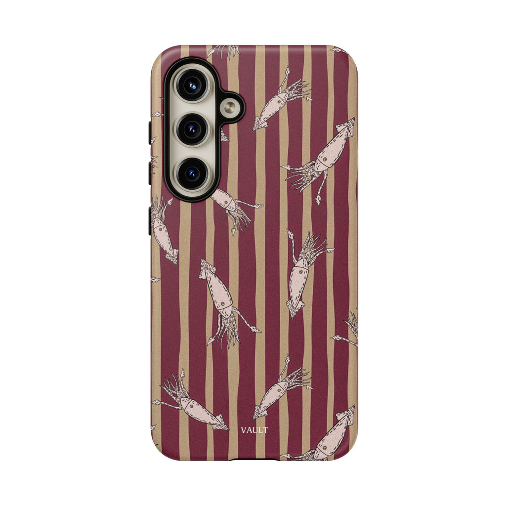 Phone Case - Vintage Shrimp Pattern on Burgundy Stripes