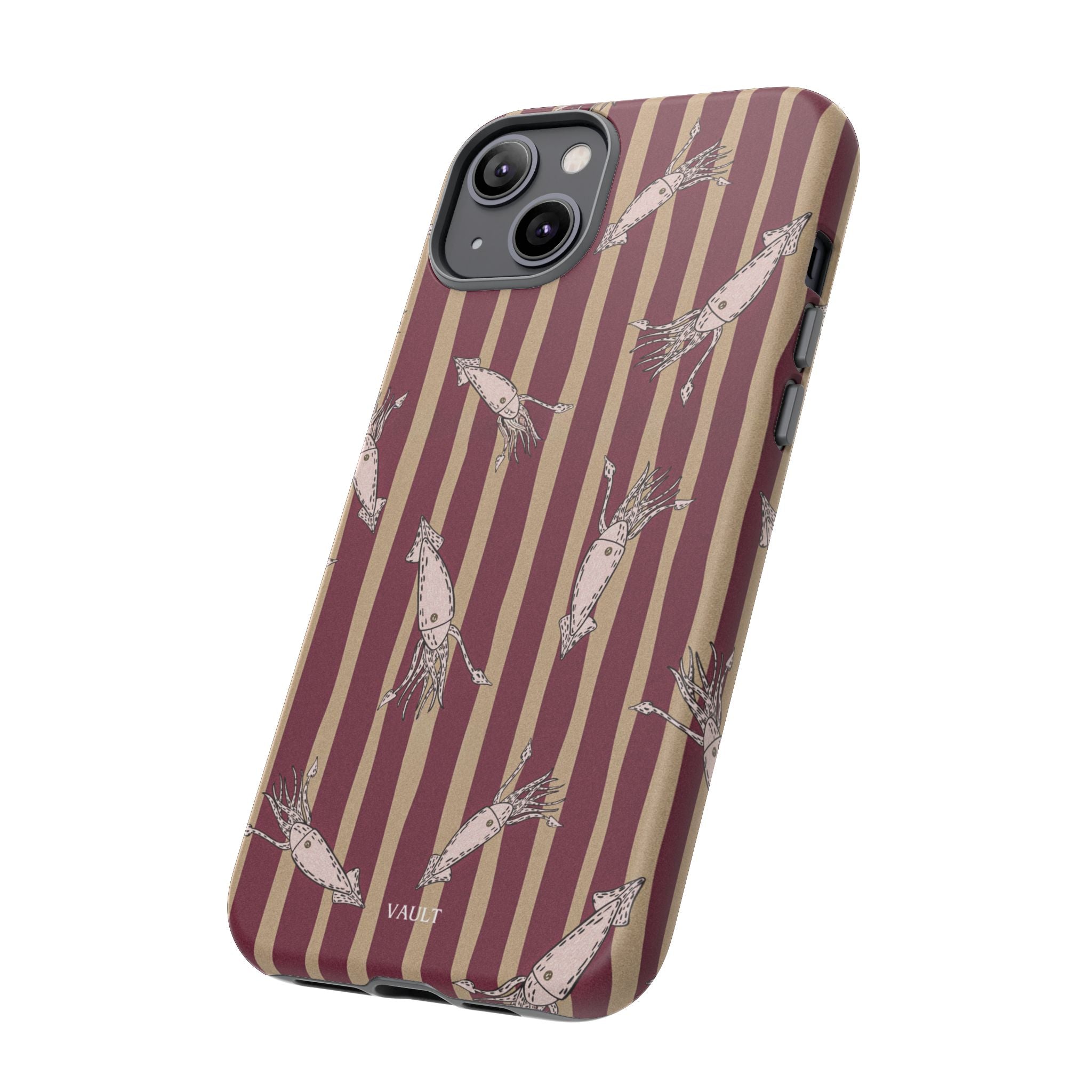 Phone Case - Vintage Shrimp Pattern on Burgundy Stripes