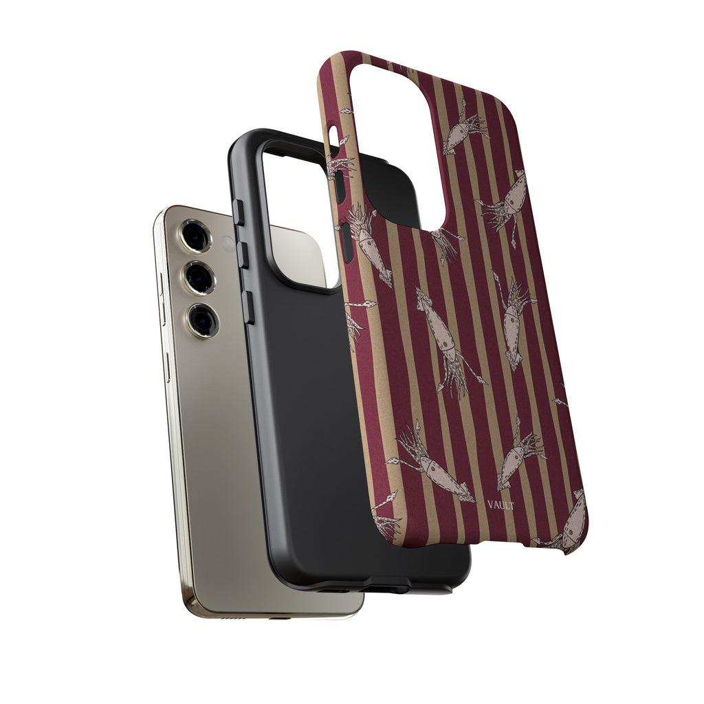 Phone Case - Vintage Shrimp Pattern on Burgundy Stripes