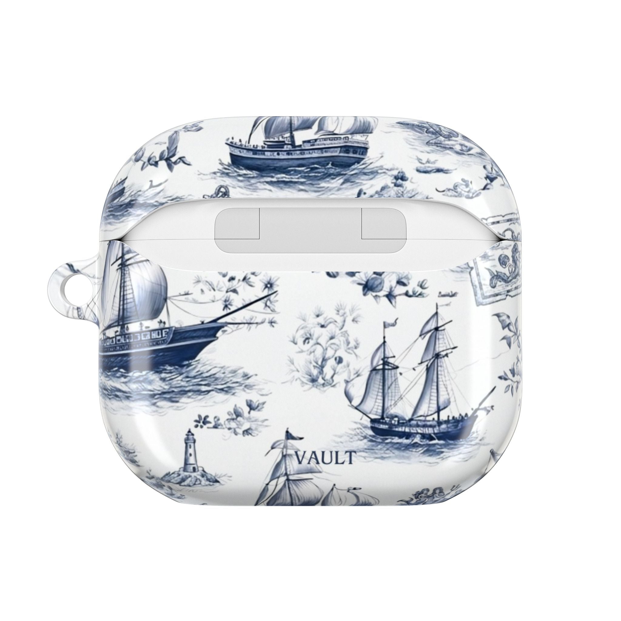 Nautical Toile AirPod Case – Blue Sailboat & Lighthouse Protective Cover