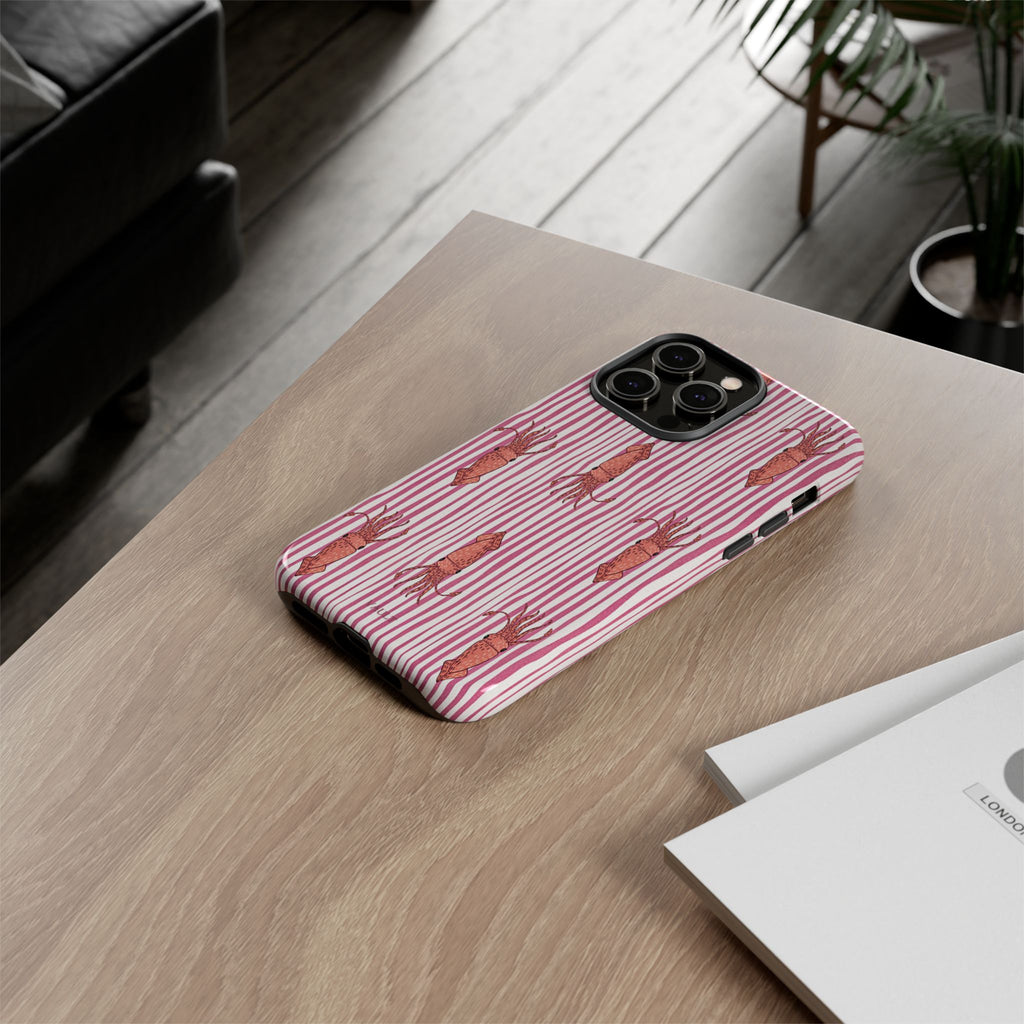 Squid Stripe Phone Case — Pink Nautical Sea Creature Pattern