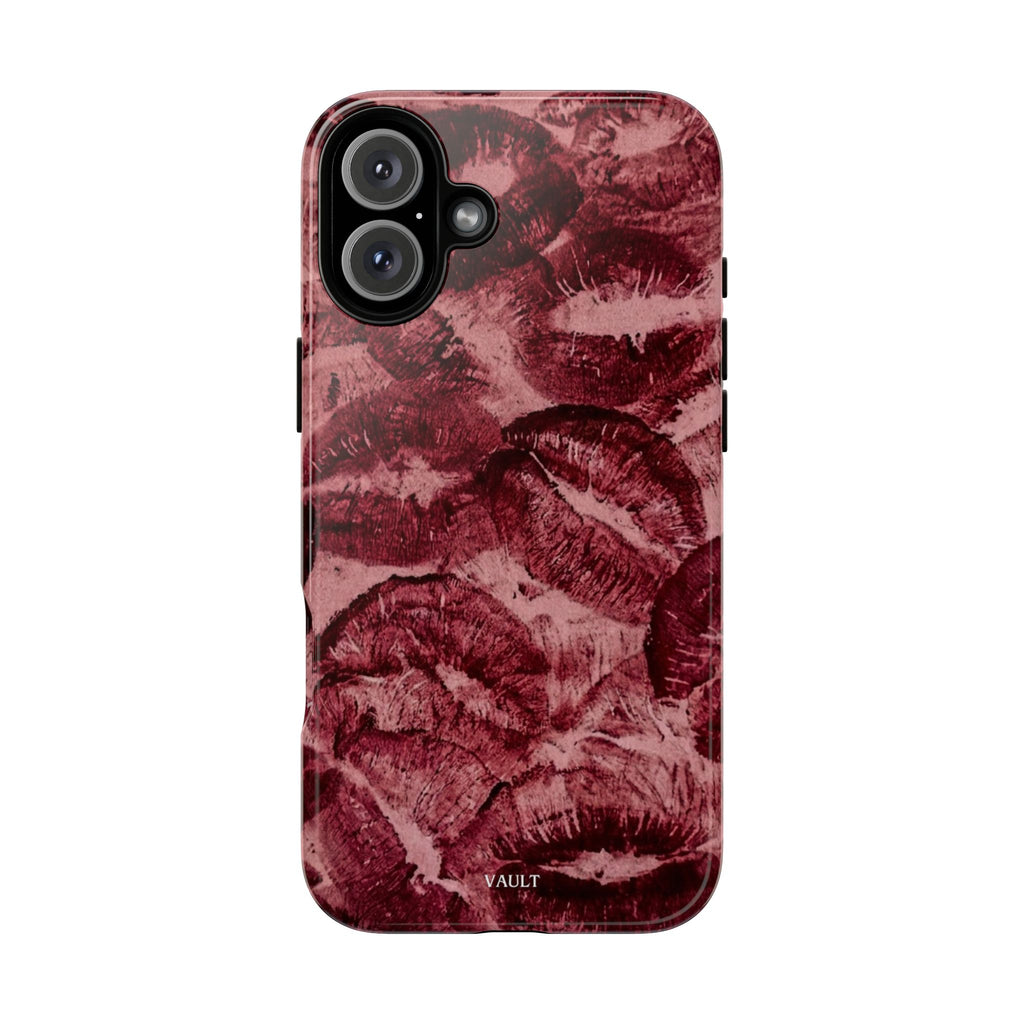 Kiss Print Phone Case – Burgundy Lip Pattern Protective Phone Cover