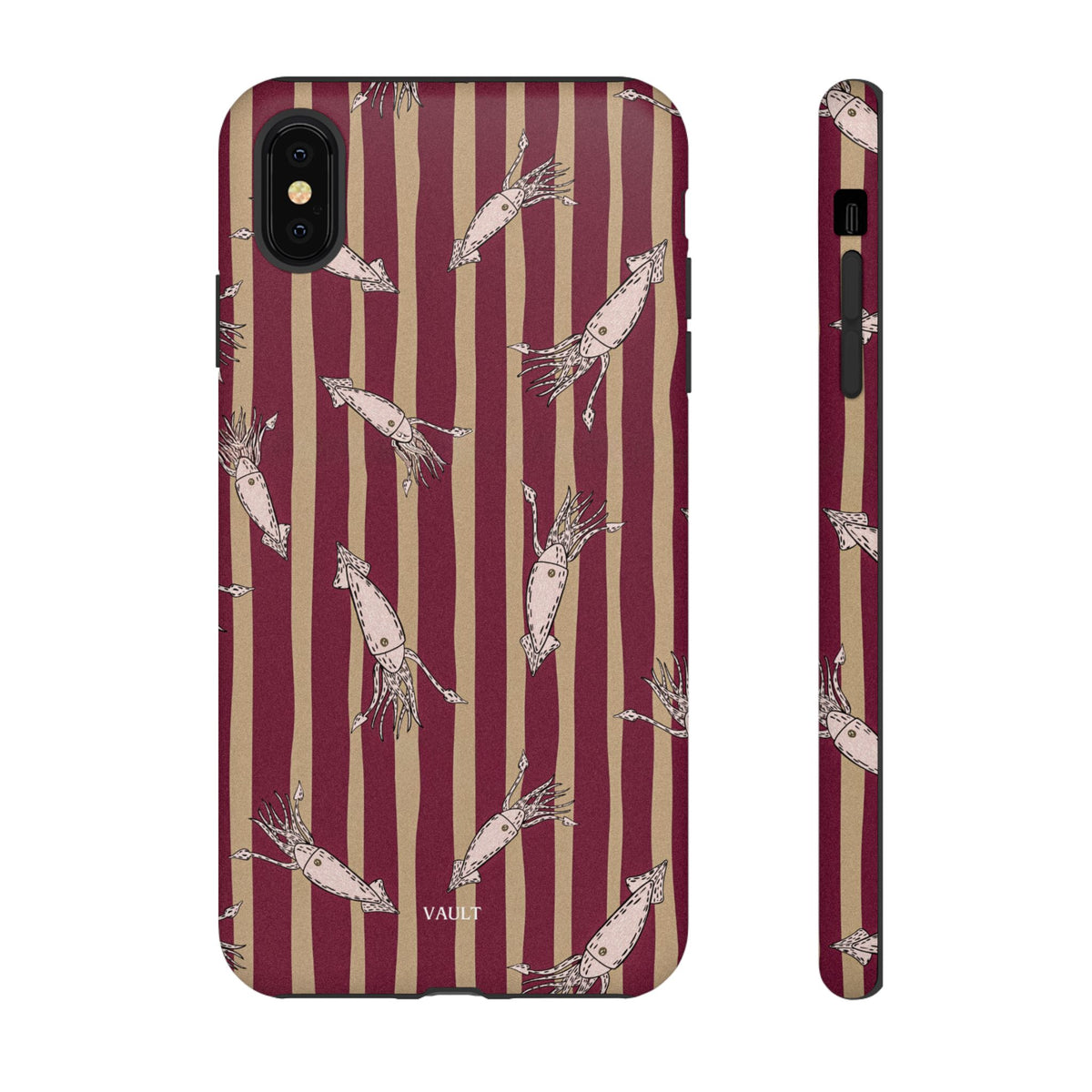 Phone Case - Vintage Shrimp Pattern on Burgundy Stripes