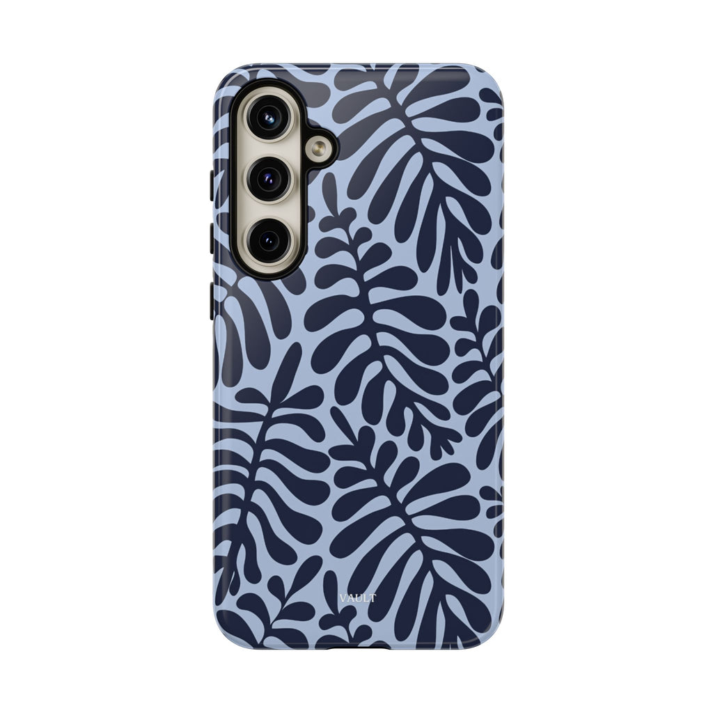 Floral Fern Tough Phone Case – Navy Blue on Light Blue, Protective Slim Cover