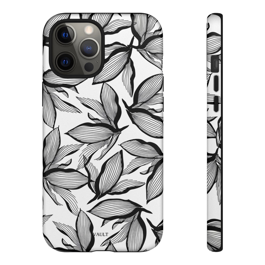 Floral Leaves Tough Phone Case – Black & White Botanical Protection