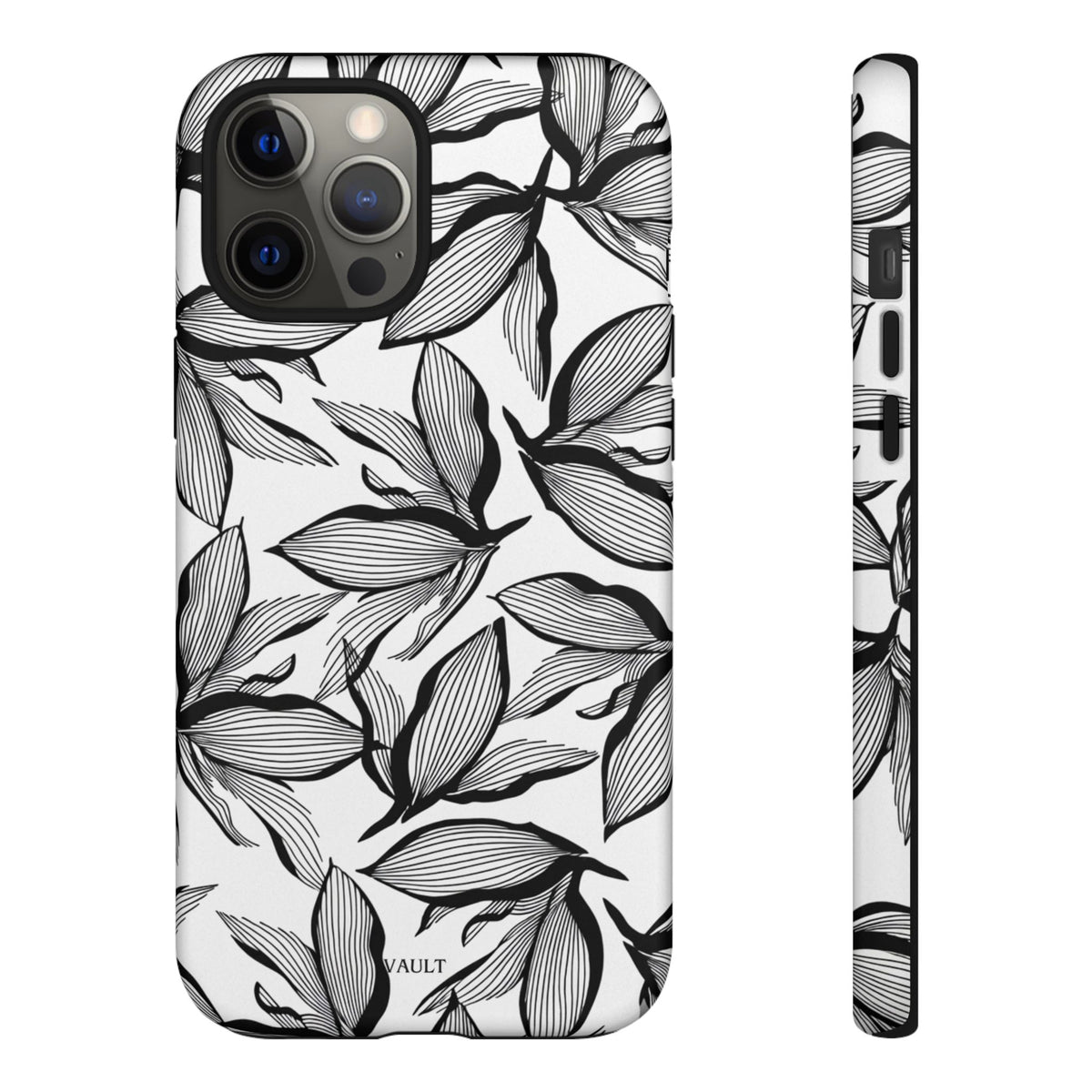 Floral Leaves Tough Phone Case – Black & White Botanical Protection