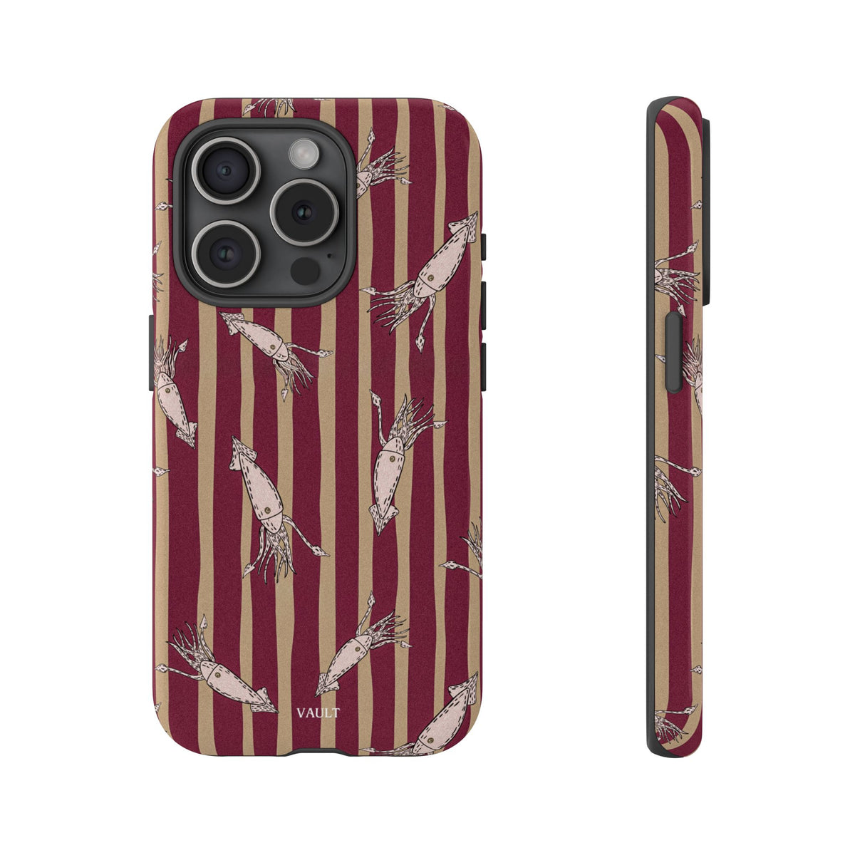 Phone Case - Vintage Shrimp Pattern on Burgundy Stripes