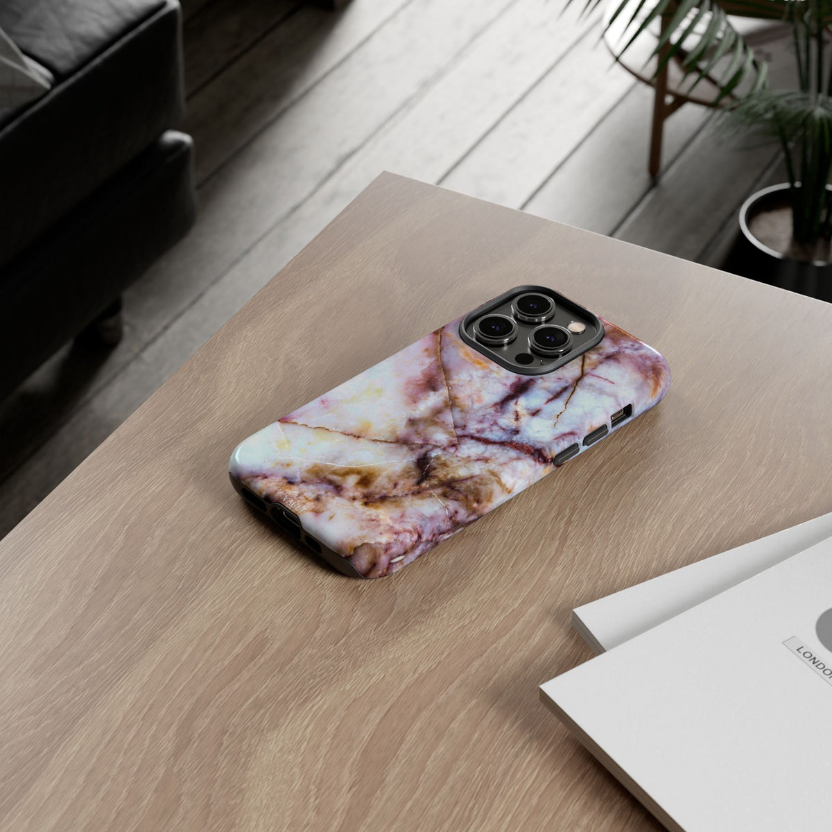 Marble Vein Tough Phone Case — Pink Quartz Protective Cover