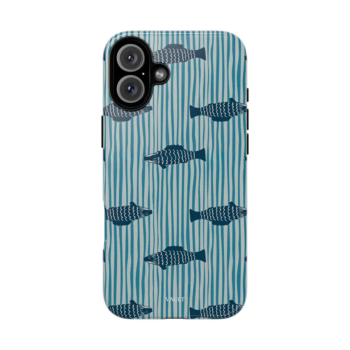 Fish Pattern Tough Phone Case — Blue Striped Ocean Design