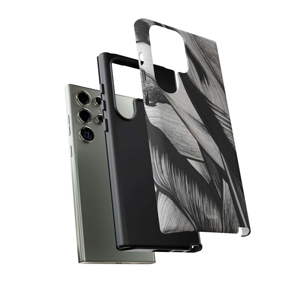 Monochrome Tropical Leaf Tough Phone Case — Black & White Botanical Protective Cover