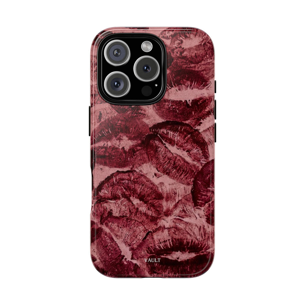 Kiss Print Phone Case – Burgundy Lip Pattern Protective Phone Cover